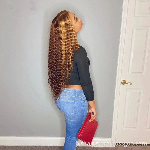 13X4 Lace Front Hair Wig Gradient Gold 1B/27 Color Curly Human Hair Wig Suitable for Women Deep Wave Real Human Hair Lace Wig
